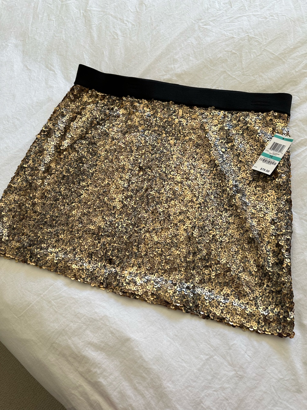 INC International Concepts NWT Gold Sequin Mini Skirt, size 16 - Picture 10 of 12